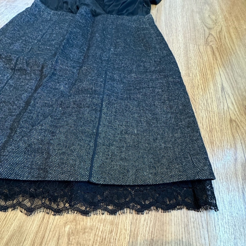 Rebecca Taylor Sz 10 Black Gray Lace Dress Linen Blend V-neck career - Picture 6 of 11